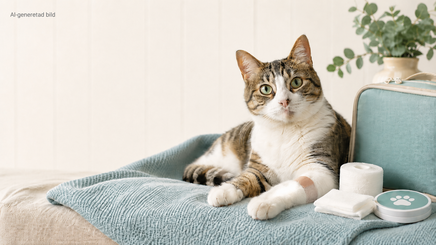 Katt med förband efter en mindre skada